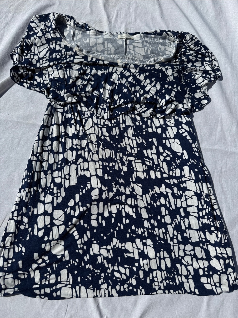 Hourglass Lilly Navy & White Ruffle Off-Shoulder Dress